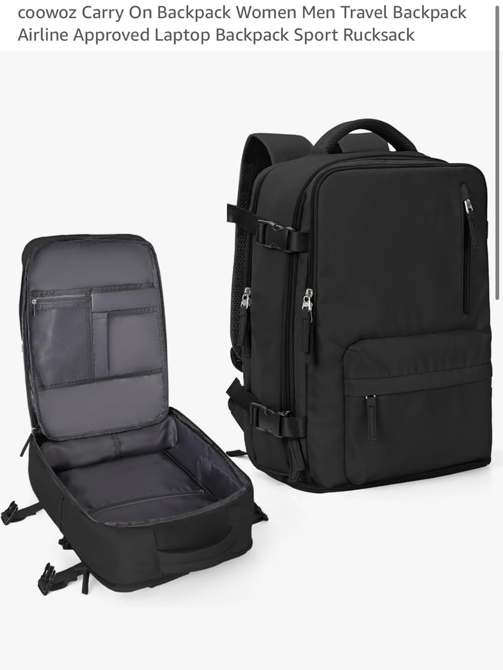 Travel Backpack - Black, Airline-Ready Carry-On
